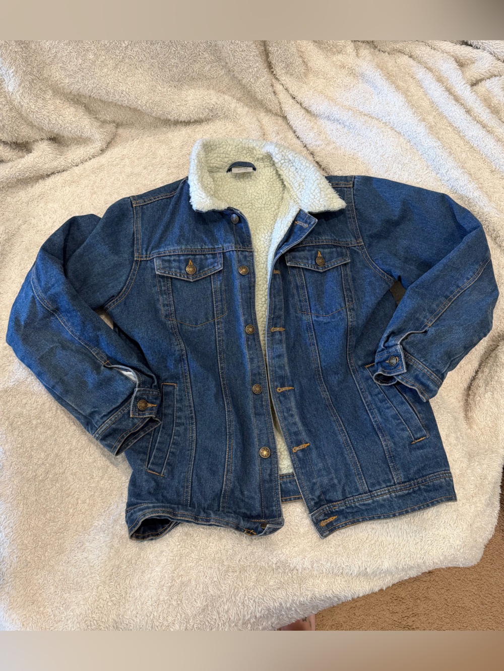 Classic Kids Blue Denim Jacket with Cream Sherpa Lining